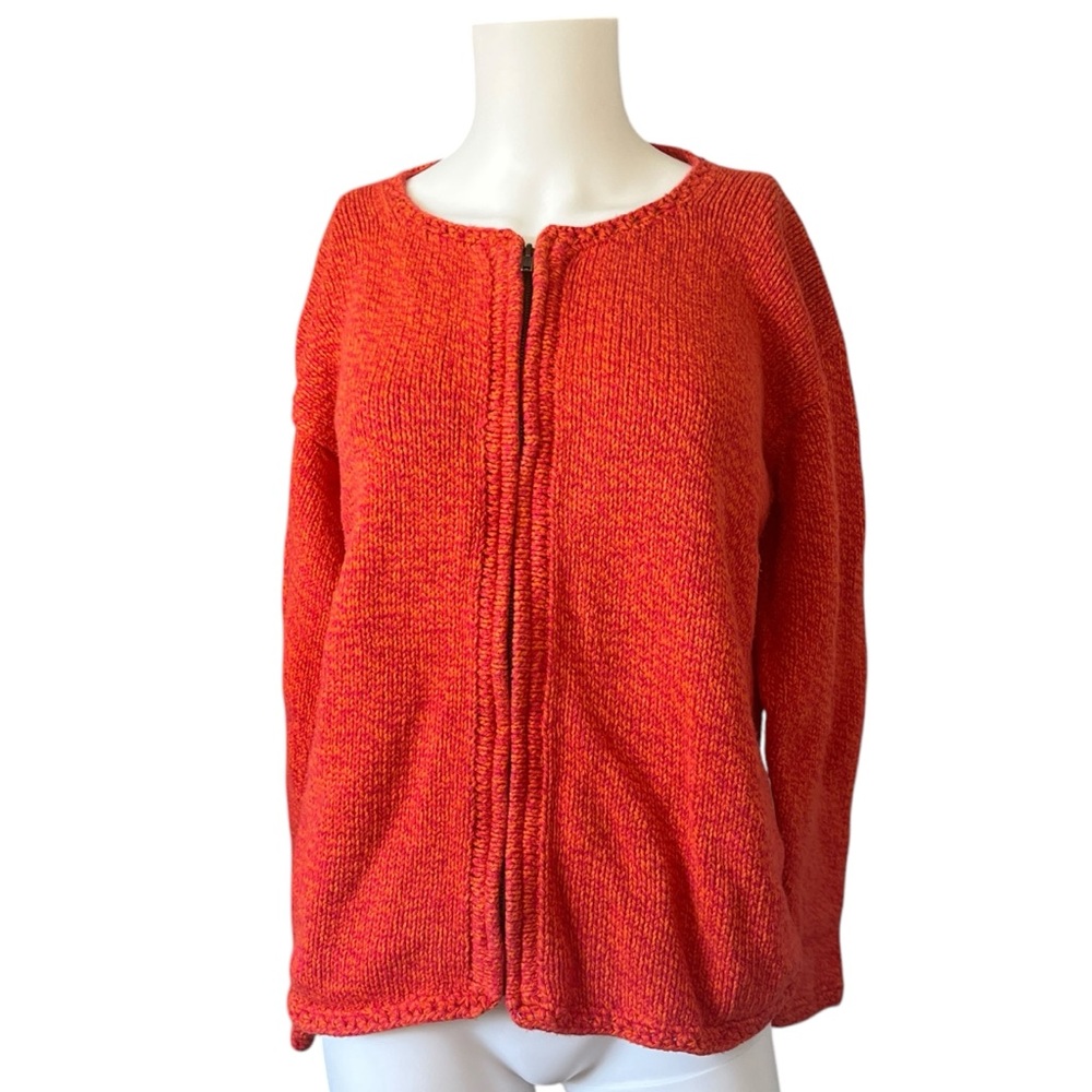 Rey Wear Colorful Cardigan Sweater Full Zip Red Orange Cotton Size Medium M